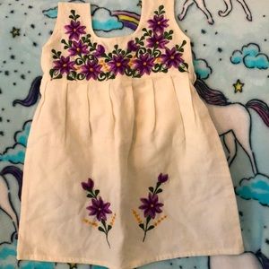 Baby Summer Dress from Guatemala - Embroidered purple flowers Size 1 (12-18 M)